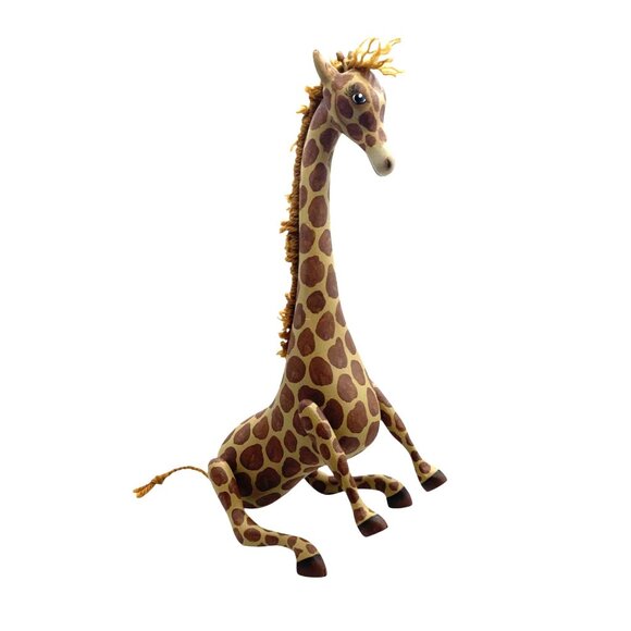 Handcrafted Wooden Giraffe Figurine Painted Spots & Yarn Mane Hand-painted 12" - Picture 1 of 6